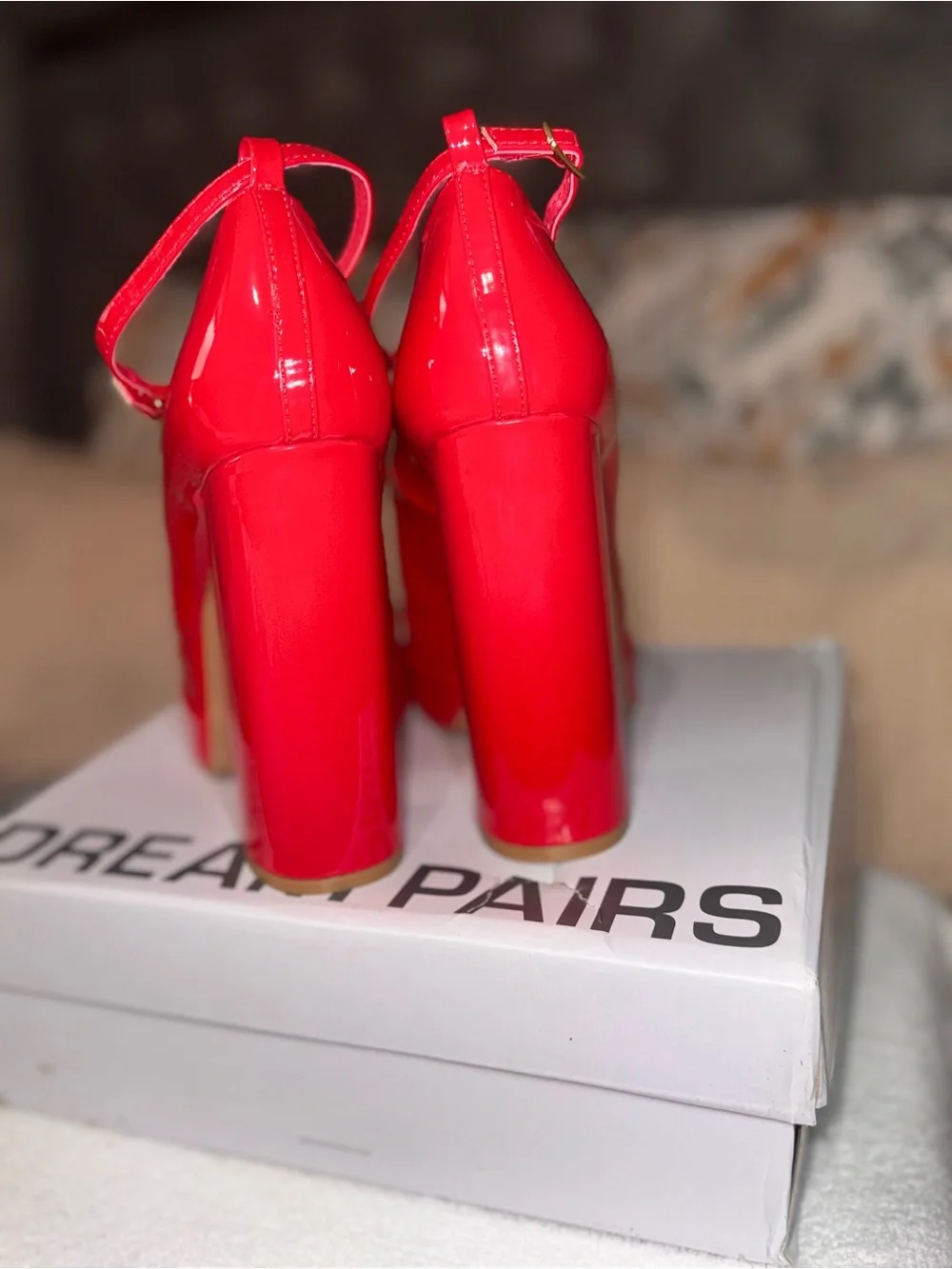 Dream Pairs Red Patent Platform Mary Jane Pumps
